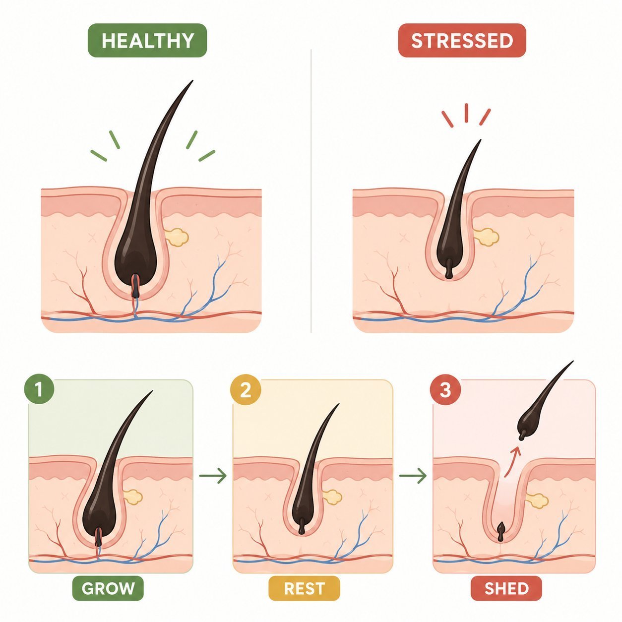 Diagram: the follicle with estrogen protection vs. unprotected